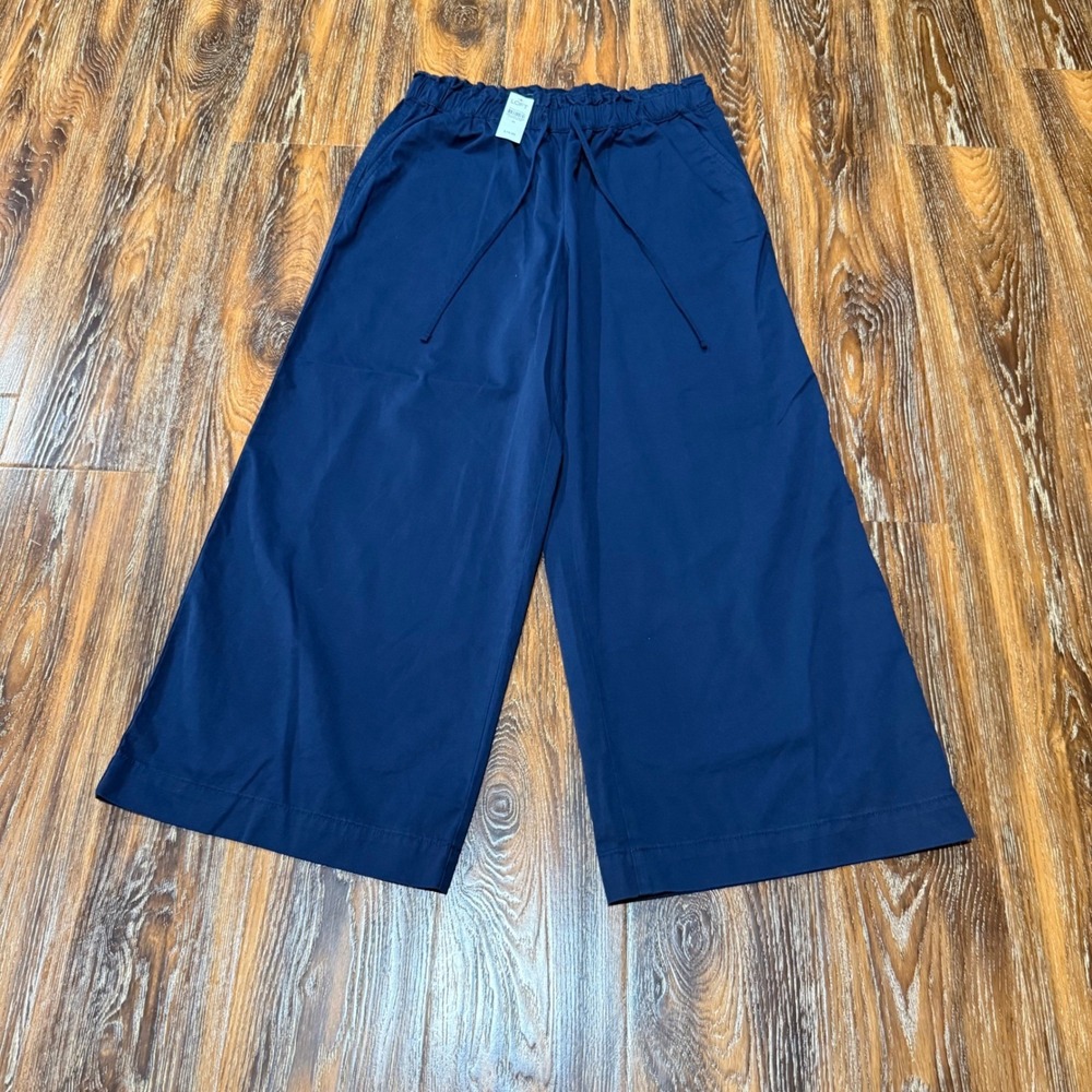 NWT Loft Navy Blue Wide Leg Pull-On Drawstring Pants Womens Size M